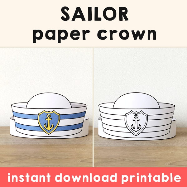 Sailor Hat Cap Paper Crown Party Coloring Printable Kids Craft Sea Costume Birthday Printable Favor Costume DIY - Instant Download