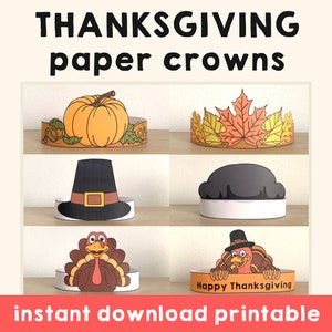 Modello fai da te per costume fai da te con corone di carta per il ringraziamento, modello stampabile per bambini, zucca pellegrina, tacchino, autunno, - download istantaneo
