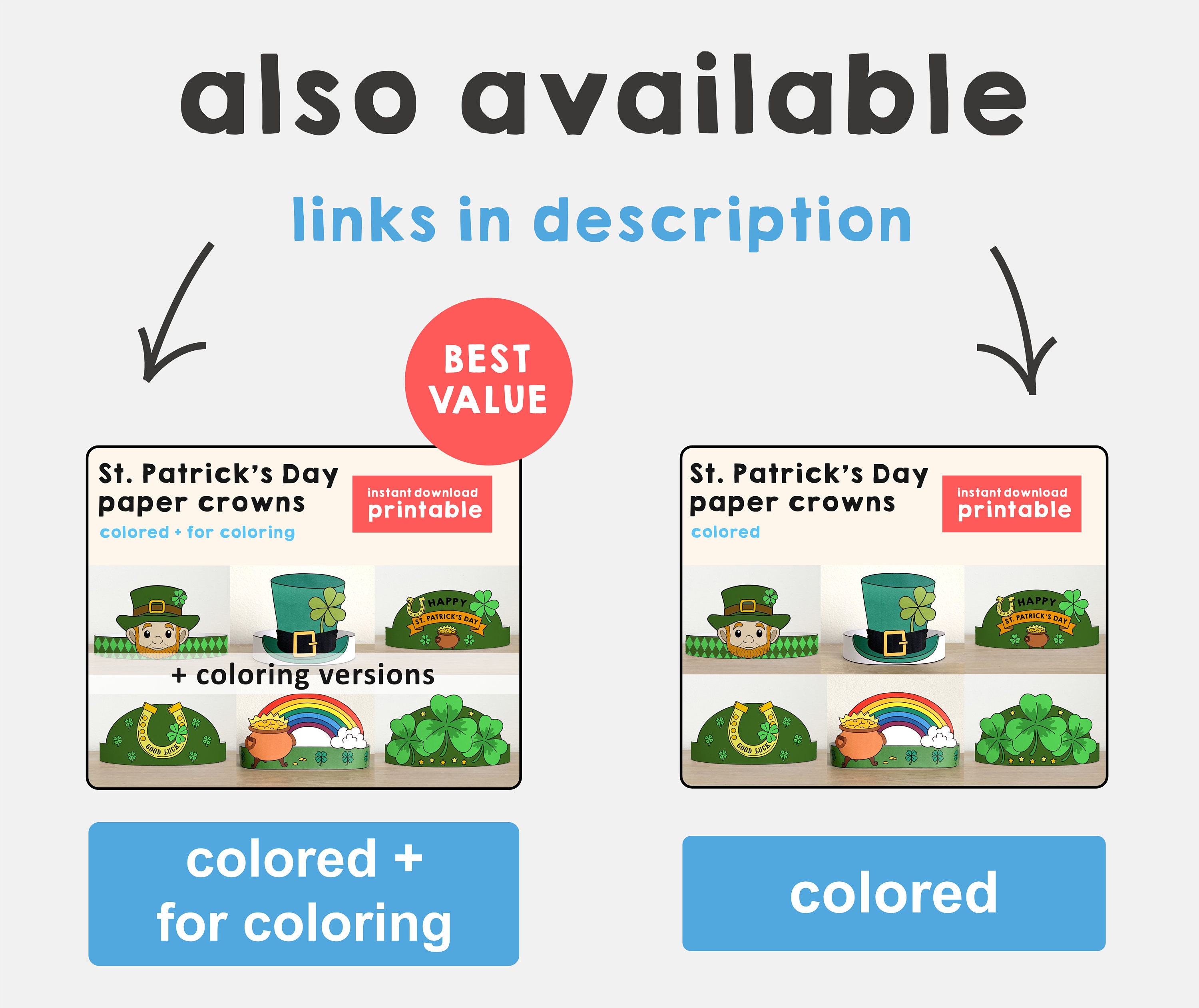 St Patrick's Day Paper Crowns Headbands Leprechaun Gold Party Coloring ...