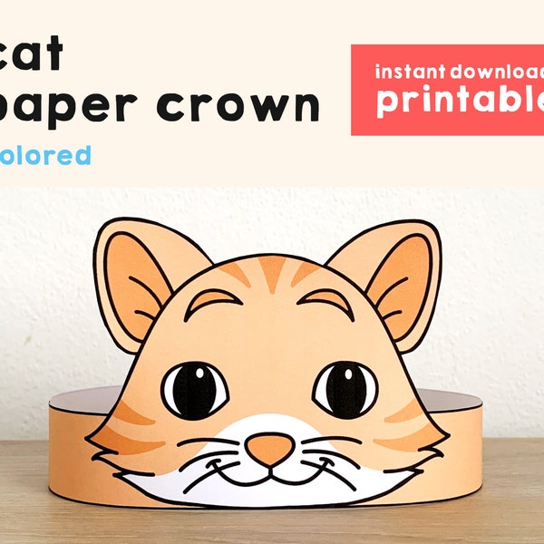 Cat Paper Crown Headband Pet Animal Printable Kids Craft Kitten Party Costume Birthday Printable Favor Costume DIY - Instant Download