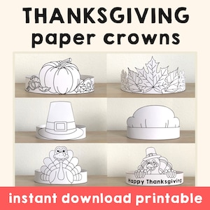 Modello di costume da colorare per bambini, modello stampabile, per bambini, con corone di carta per il Ringraziamento, zucca pellegrina, tacchino, autunno, autunno, festa, favore, modello - Download istantaneo