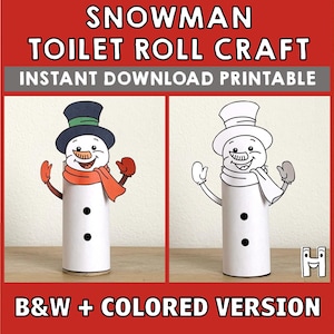 Rotolo di carta igienica a forma di pupazzo di neve, decorazione natalizia da colorare, stampabile, per bambini, per le vacanze invernali, da tagliare e incollare, download immediato
