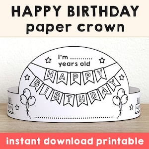 Happy Birthday Papier Krone Party Aktivität druckbare Kinder Färbung Handwerk Kuchen Geburtstag Dekor druckbare Gunst pdf favor DIY Instant Download