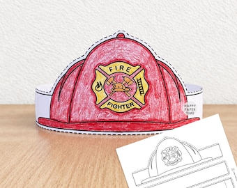 Firefighter helmet Paper Crown Party Coloring Printable Kids Craft Fireman Costume Birthday Printable Favor Costume DIY - Instant Download