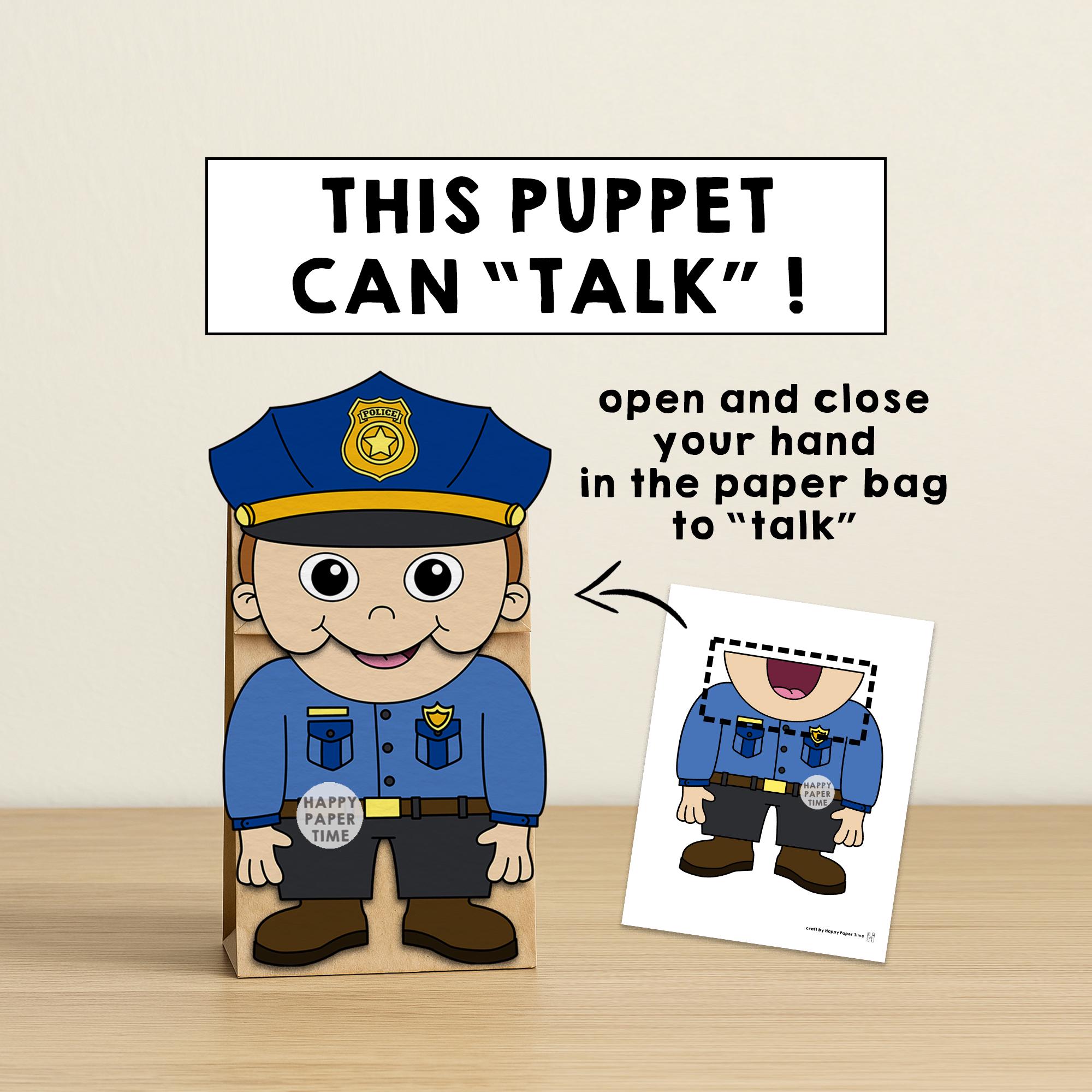 Police Officer Paper Bag Puppet Printable Community Helper Craft ...