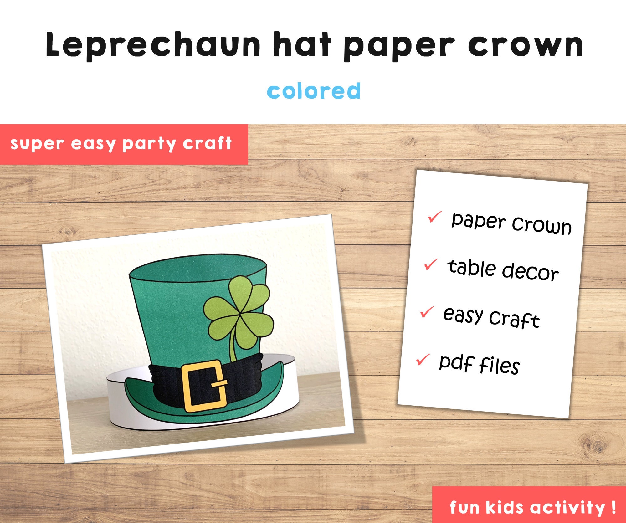 Leprechaun Hat Paper Crown Headband St Patrick's Day Party Activity ...