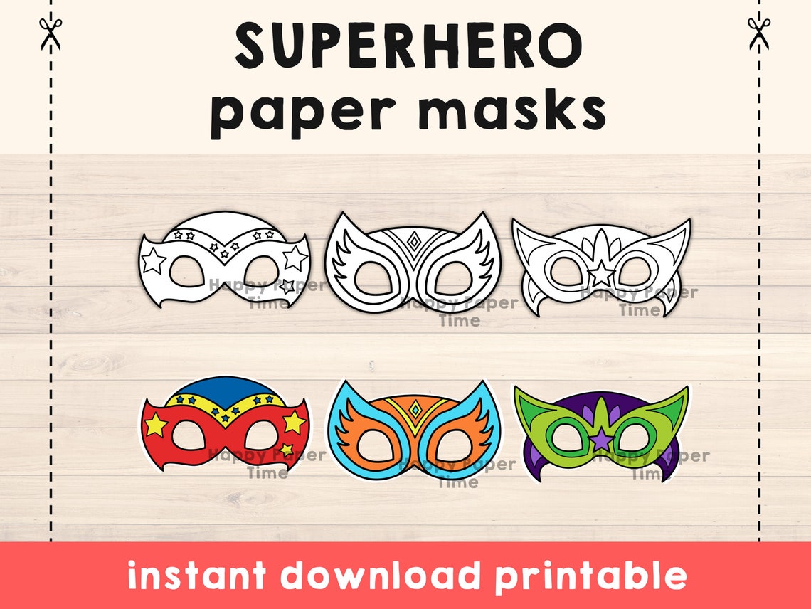 Superhero Masks Costume Hero Mask Printable Party Favor Craft Halloween ...
