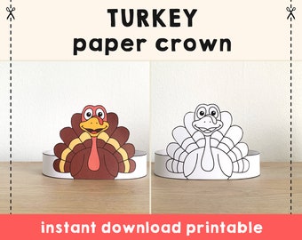 Thankful Turkey Crown in Color PDF Printable Thanksgiving - Etsy