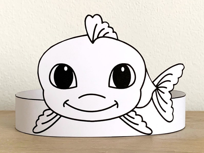 Goldfisch Papier Krone Haarband Haustier Tier druckbare Kinder Handwerk Fisch Party Färbung Geburtstag druckbare Favor Kostüm DIY - sofort Download Bild 5