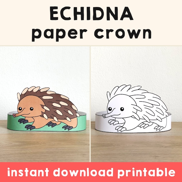 Echidna Paper Crown Australian Animal Template Coloring Activity Printable Kids Craft Birthday Party Favor Costume DIY Instant Download