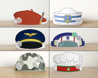 Aides communautaires Couronnes de papier astronaute pilote Chef marin soldat artiste bandeaux Imprimable enfants artisanat fête d'anniversaire Costume à télécharger