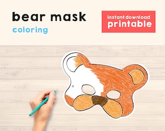 Bear mask Kids Printable Mask - Bear Mask - Woodland Party - Animal Printable Masks - Animal Masks - Instant Download