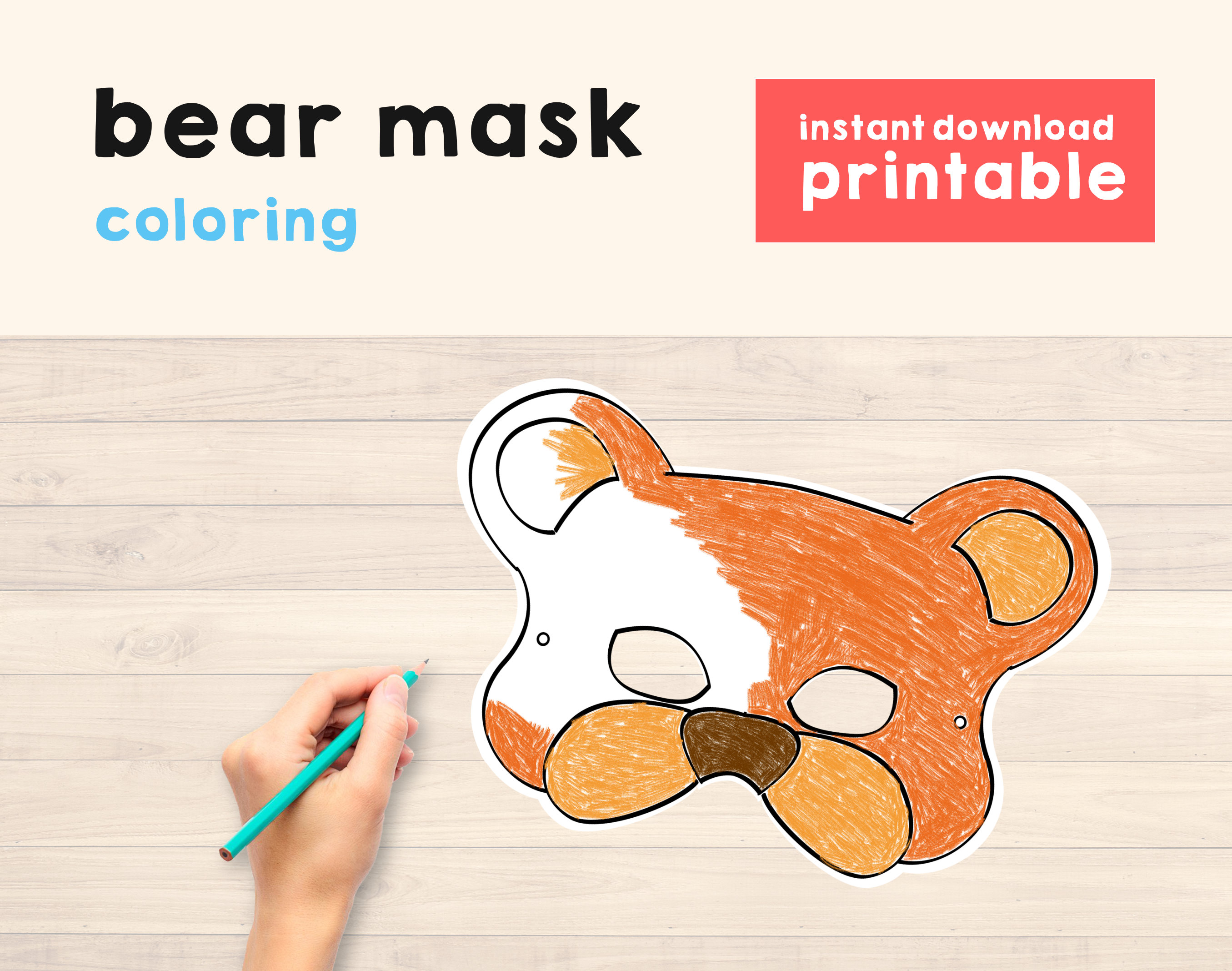 Bear mask Kids Printable Mask Bear Mask Woodland Party - Etsy.de