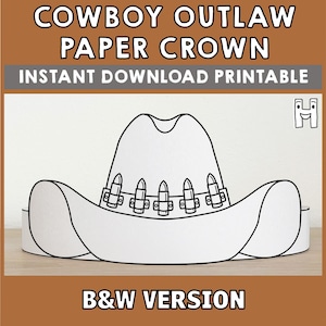 Cowboy Hat Paper Crown Party Coloring Printable Kids Craft Wild West Outlaw Costume Birthday Printable Favor Costume DIY - Instant Download