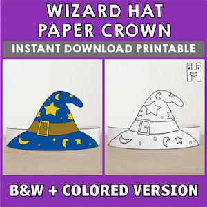 Zauberer Hut Papier Krone Vorlage Fantasy Party Stirnband Färbung Printable Kids Craft Birthday Favor pdf für DIY - Instant Download