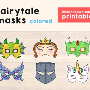 Dragon mask Unicorn mask Medieval Party, Kid Party Printable, Princess Party, Medieval Printable Masks, Fairytale Masks, Instant Download