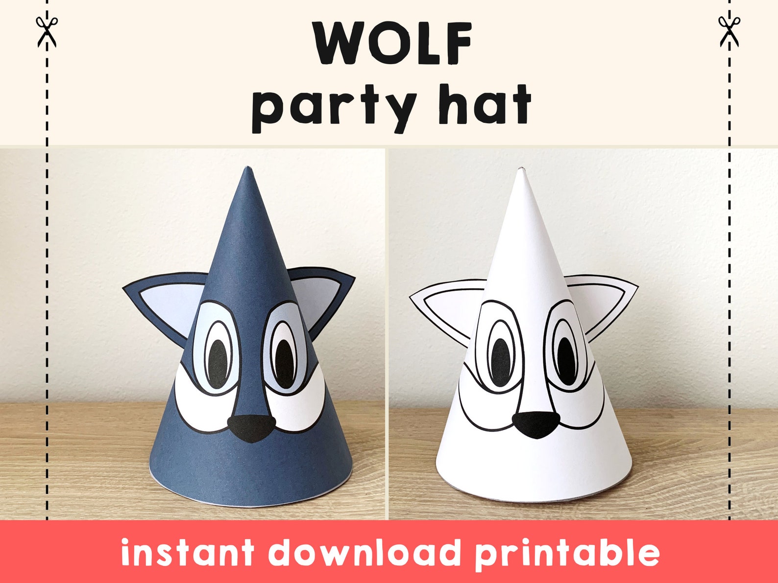 Wolf Paper Hat Printable Woodland Table Decoration Wolf Party Hat ...