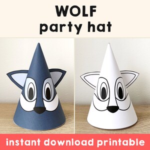 Wolf paper hat printable Woodland table decoration Wolf party hat printable party print Wolf Birthday party hat - Intstant Download