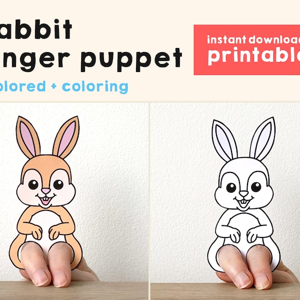 Rabbit Bunny paper craft printable farm animal Finger Puppet Kids Craft Forest Birthday Party Kids Coloring Puppet - Instant Download