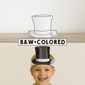 May include: A black and white top hat headband with the text "HAPPY PAPER TIME" printed on the side. The image also shows a black and white sign that says "B&W+COLORED".