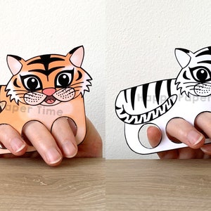 Tiger paper craft printable Jungle animal Finger Puppet Kids Craft Bear Birthday Party Kids Coloring Puppet Printable Instant Download image 6