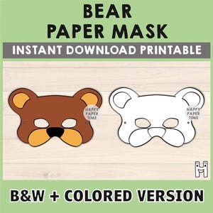 Masque ours Masque des bois Masque animal Cadeau de fête ours imprimable Woodland imprimable Animal Party prop Woodland Animal masque imprimable