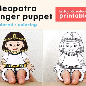 Cleopatra paper craft printable ancient Egypt Queen Finger Puppet Kids Craft Birthday Party Kids Coloring Puppet - Instant Download