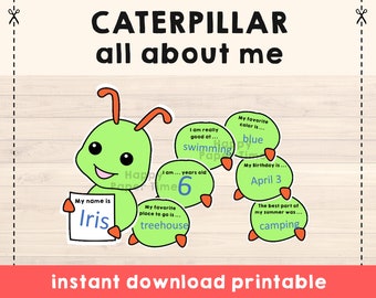 All About Me Caterpillar - Back to School craft Activity for Kids - Bulletin Board Idea - First Day of School - Get to know your students