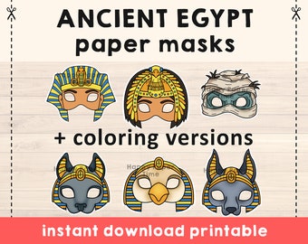 Ancient Egypt Masks Template Pharaoh Cleopatra Mummy Horus Anubis Bast Crafting Kid Party Favor Printable, Party Printable, Instant Download