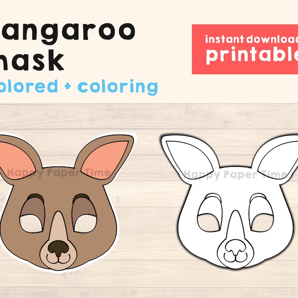 Kangaroo mask kangaroo costume Australian Animal Mask Kangaroo Party Kangaroo Printable Mask Kids Kangaroo Birthday - Instant Download