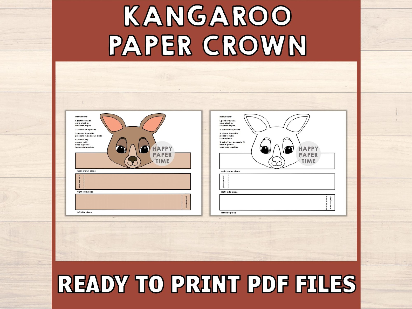Kangaroo Paper Crown Headband Party Coloring Printable Kids Craft ...
