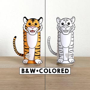 Tigre rouleau de papier toilette artisanat asiatique animal jungle fête coloriage imprimable décoration enfants jouer découpe colle bricolage - téléchargement immédiat