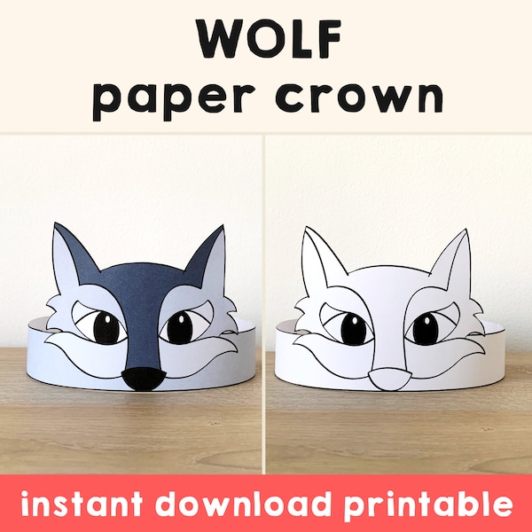 Wolf Paper Crown Coloring Printable Kids Craft Wolf Woodland Birthday Party Printable Favor Wolf Costume DIY Printable Instant Download
