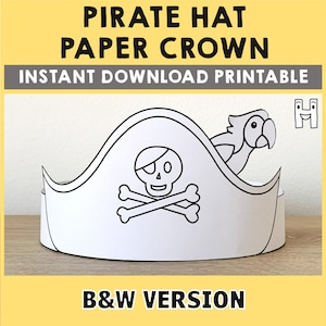 Piratenhut Papierkrone Vorlage Piratenkapitän Party Stirnband Färbung Druckbare Kinder Basteln Geburtstags Favor pdf für DIY - Instant Download