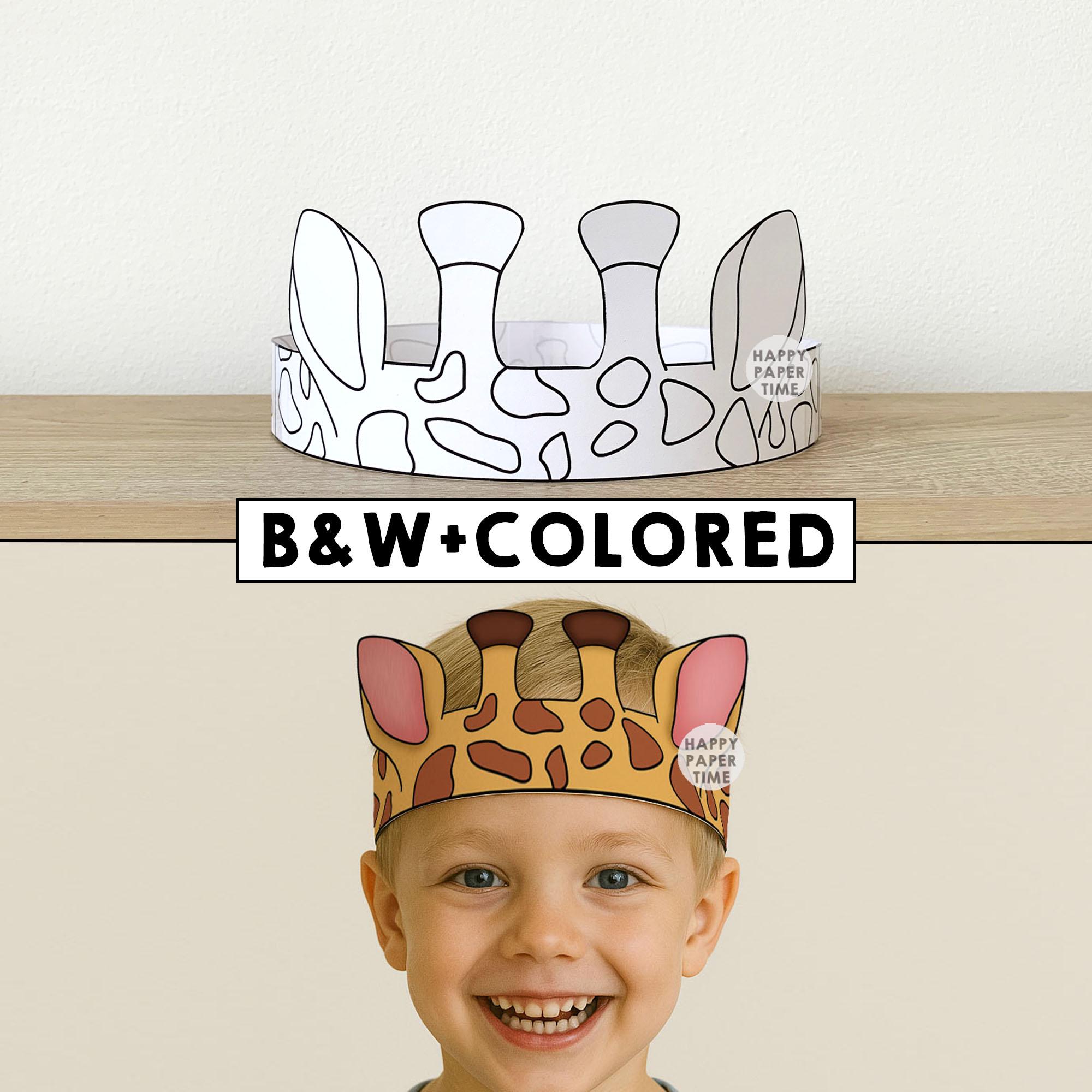 Giraffe Ears Paper Crown Party Coloring Printable Kids Craft Safari ...