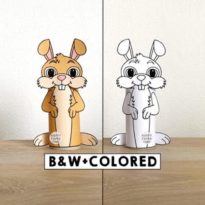 Bunny Toilet Paper Roll Craft Rabbit Pets Easter Party Coloring Printable Decoration Kids Spring Play Cut out Glue DIY - Instant Download image 1