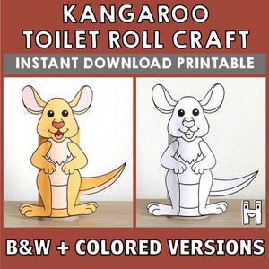 Kangoeroe Toiletpapierrol Ambacht Australisch dier Feestkleuring Afdrukbare decoratie Kinderen spelen Knipsellijm DIY - direct downloaden