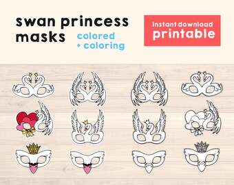 Swan Princess Party Printable Masks Fairytale Kids Party Mask Swan Party Favor Princess Party Props Swan Princess Costume - Instant Download