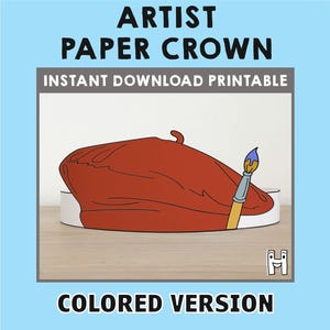 Artist hat Painter Paper Crown Headband French Party Headband Printable Kids Craft Community Costume Birthday Favor Instant Download