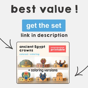 Ancient Egypt Scarab Paper Crown Princess template Party Coloring Printable Kids Craft Birthday Favor pdf favor DIY - Instant Download image 8