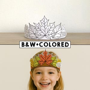 Diadema de papel con hojas de otoño, corona, Acción de Gracias, fiesta de otoño, para colorear, imprimible, manualidad para niños, disfraz, recuerdo imprimible, disfraz - Descarga instantánea