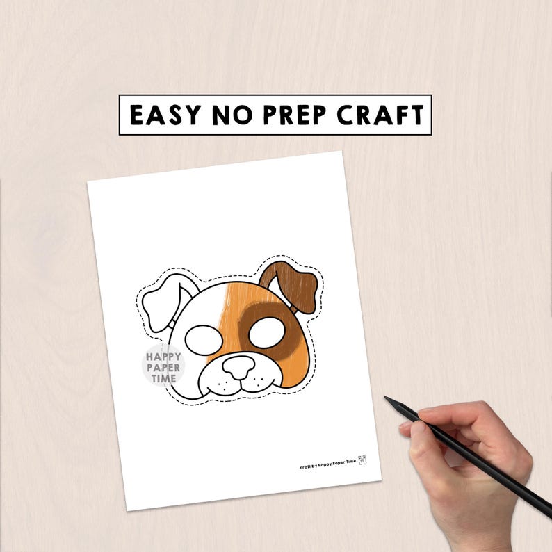 Dog paper mask costume pet animal coloring craft activity party favor animal printable mask - Instant Download PDF image 6