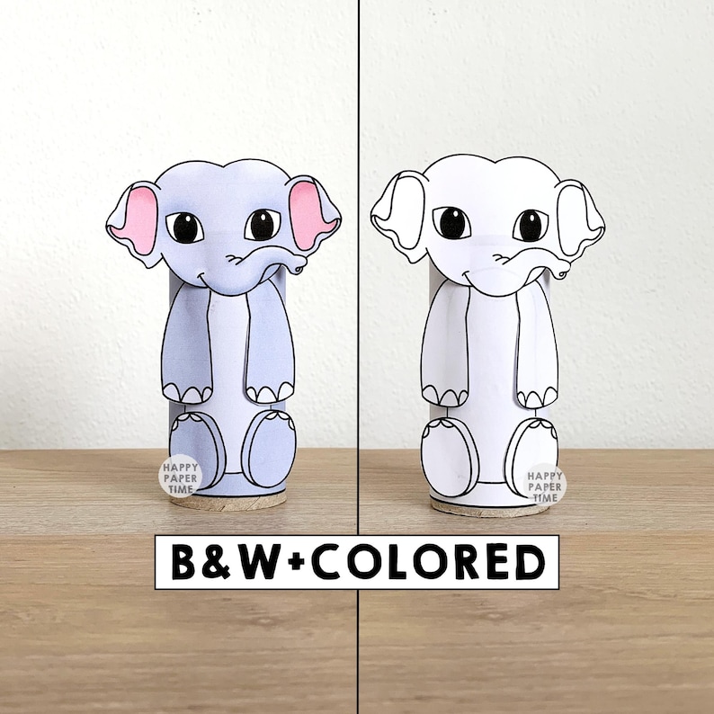 Éléphant d'Asie rouleau de papier toilette Artisanat d'Asie Animal jungle fête coloriage imprimable décoration enfants jouent découper colle bricolage - téléchargement immédiat image 1