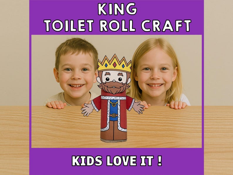 King Toilet Paper Roll Craft Medieval Fantasy Party Coloring Printable Decoration Kids Play Cut out Glue DIY - Instant Download image 4