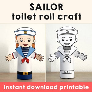 Marinero papel higiénico rollo artesanía océano mar fiesta colorear decoración imprimible niños día de la carrera ayudantes de la comunidad corte, descarga instantánea