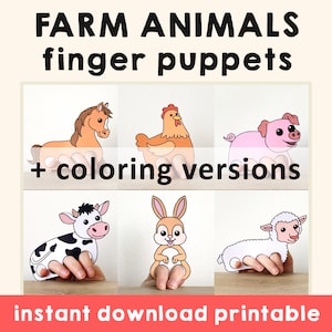 Farm animal paper craft printable Finger Puppet Template Kids Craft Farm Birthday Party Kids Coloring Puppet Play Printable - Download