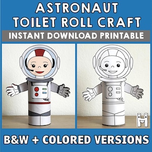 Rotolo di carta igienica a forma di astronauta, decorazione da stampare e colorare per feste nello spazio, per bambini, giornata di carriera, aiutanti della comunità, da tagliare, download immediato