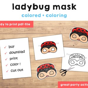 Ladybug Mask Costume Animal Mask Printable Party Favor Insect Halloween ...