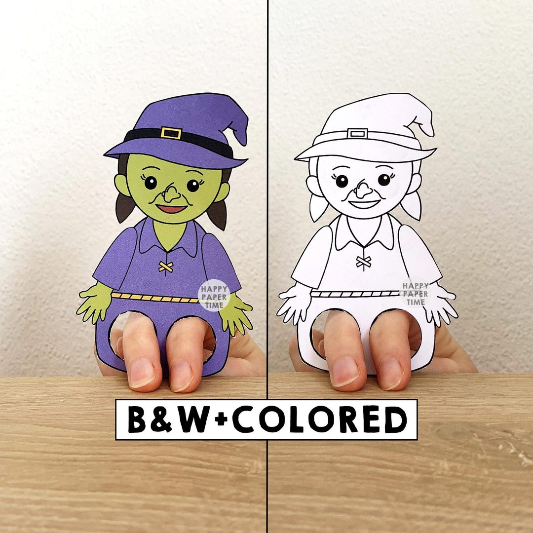 Witch Paper Craft Printable Halloween Spooky Day Finger Puppet Kids ...
