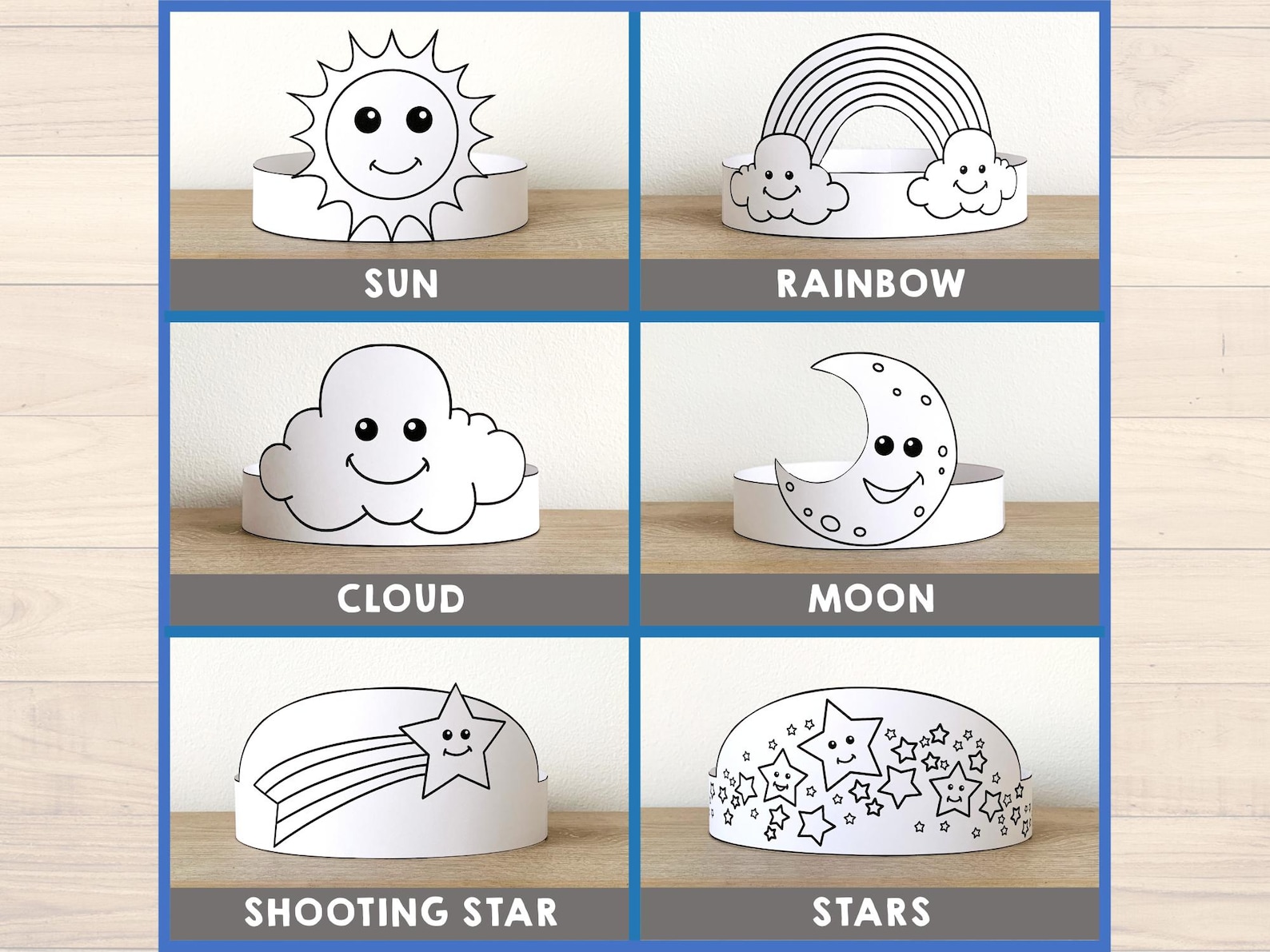 Astronomy Paper Crowns Sun Rainbow Moon Cloud Shooting Stars Printable ...